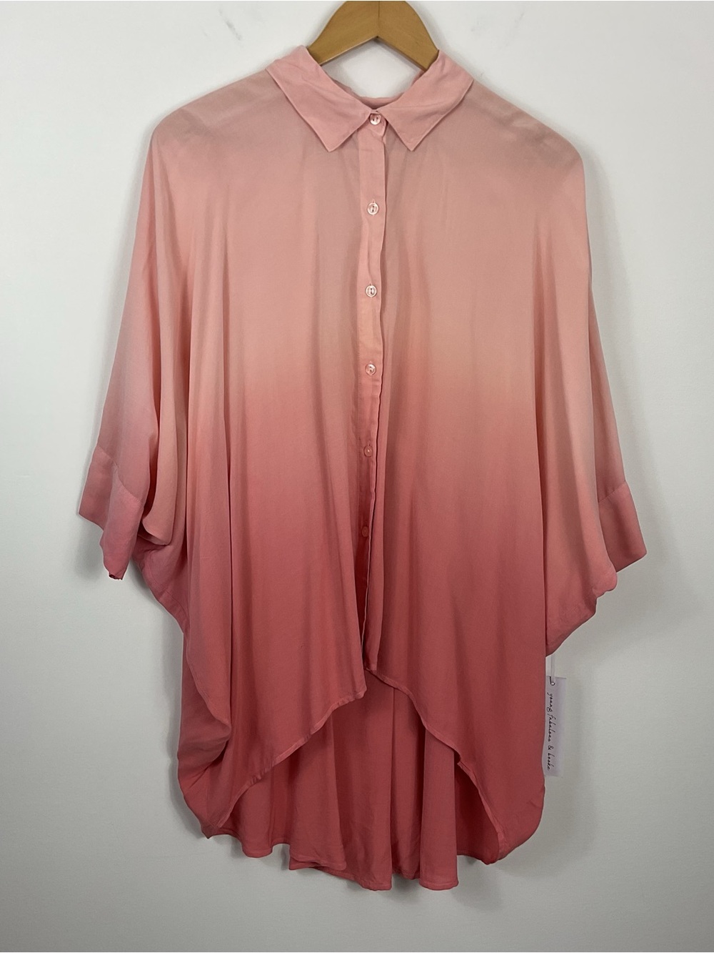 Young Fabulous & Broke Ombre Button Up Dolman Sleeve Shirt Womens Size Large